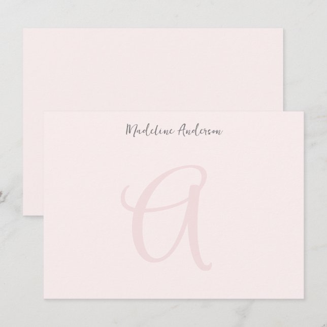 Monogram Blush Pink Moderne Minimalistische Femini Mitteilungskarte (Vorne/Hinten)
