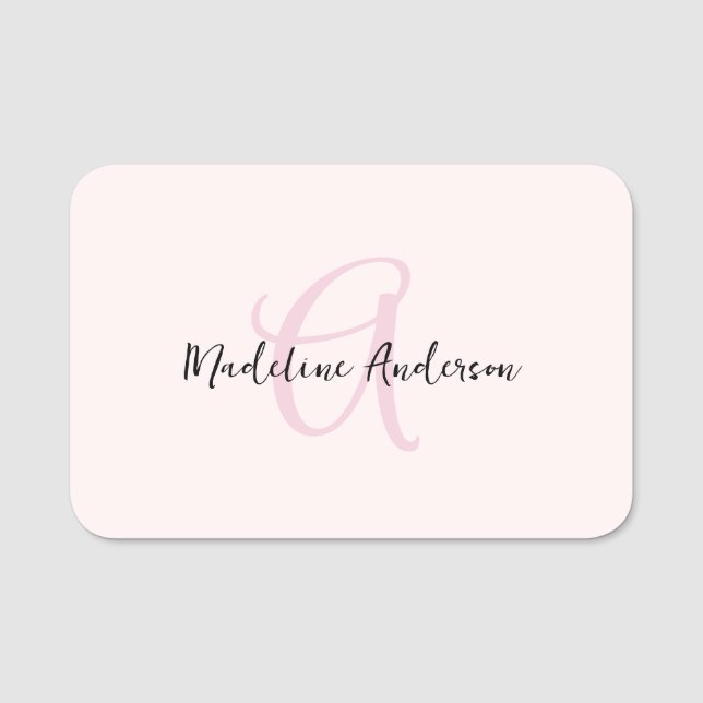 Monogram Blush Pink Moderne Minimalistische Femini Namensschild (Vorderseite)