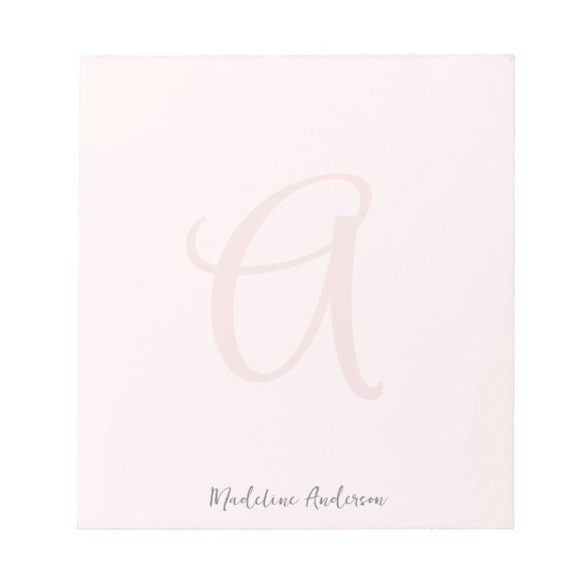 Monogram Blush Pink Moderne Minimalistische Femini Notizblock (Vorderseite)