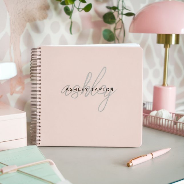 Monogram Blush Pink Moderne Minimalistische Femini Notizbuch (Von Creator hochgeladen)
