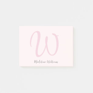 Monogram Blush Pink Moderne Minimalistische Femini Post-it Klebezettel