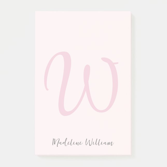 Monogram Blush Pink Moderne Minimalistische Femini Post-it Klebezettel (Vorderseite)