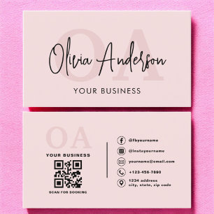 Monogram Blush Pink QR Code Modern Minimalistisch Visitenkarte
