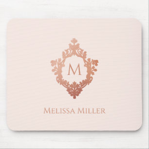 Monogram Blush Pink Rosen Gold Wappen Name Elegant Mousepad