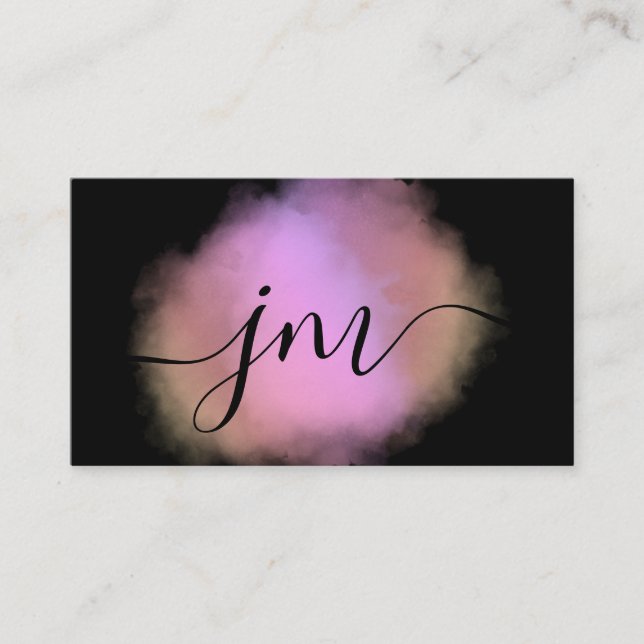 Monogram Blush Pink Watercolor Black Business Card Telefonnummerkarte (Vorderseite)