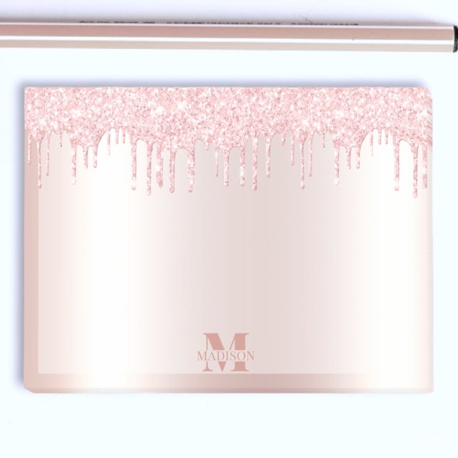 Monogram Blush Rose Gold Dripping Glitzer Metallic Post-it Klebezettel (Von Creator hochgeladen)