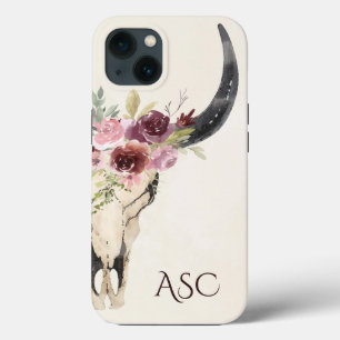 Monogram Boho Bläserschädel auf Creme Background Case-Mate iPhone Hülle