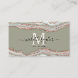 Monogram Boho Earth Tones Agate Sage Green Visitenkarte