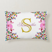 Monogram Boho Foliage & Hibiskus Akzent Pillow
