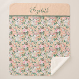 Monogram Boho Pink Peach White Floral Trendy Sherpadecke