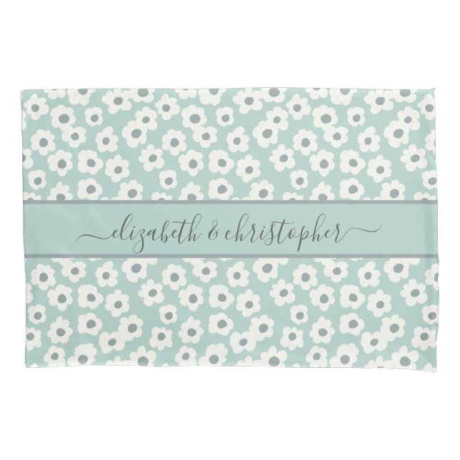 Monogram Boho Sage Green White Grey Floral Kissenbezug (Vorderseite-Links)