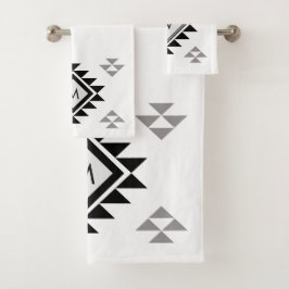 Monogram Boho Schwarz-weiß Badhandtuch Set