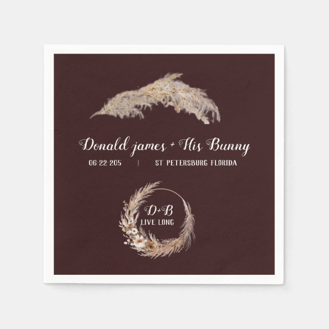 Monogram Boho Terracotta Burnt Braun Hochzeit Napk Serviette (Vorderseite)