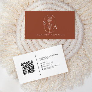 Monogram Boho Terrakotta QR Code Modern Visitenkarte