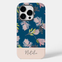 Monogram Boho und schöne Marine blau und rosa Case-Mate iPhone 14 Pro Hülle