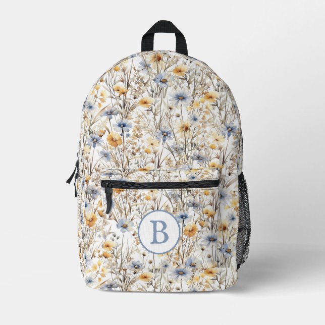 Monogram-Boho-Wildblume Bedruckter Rucksack (Vorderseite)