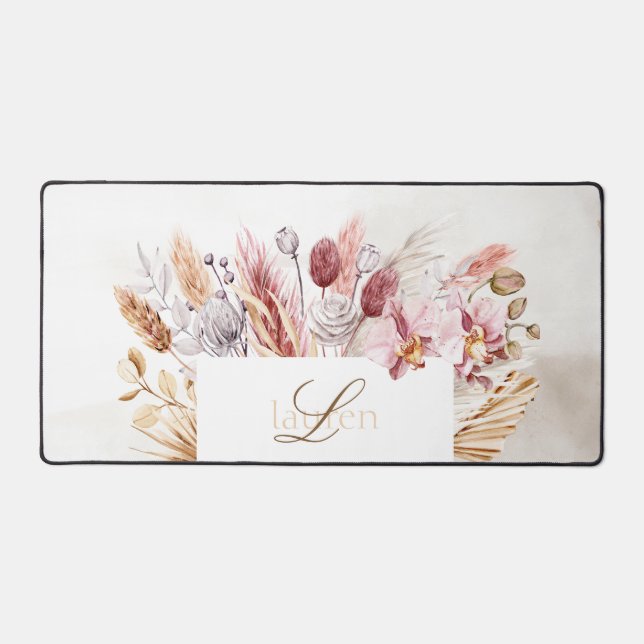 Monogram Boho Wildblume Watercolor Schreibtischunterlage (Vorderseite)