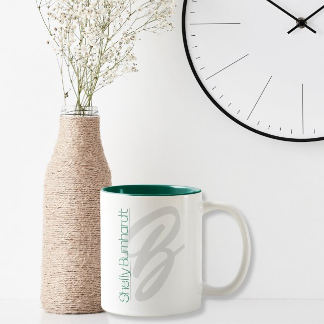 Monogram Bold Minimal Personalisiert Emerald Green Zweifarbige Tasse (Von Creator hochgeladen)