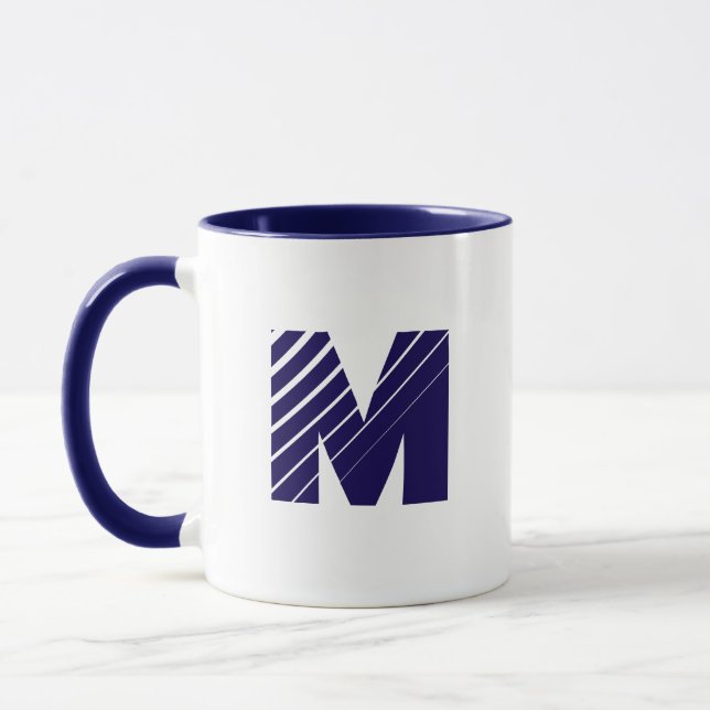 Monogram Bold Modern Navy Blau Weiße Tasse (Links)