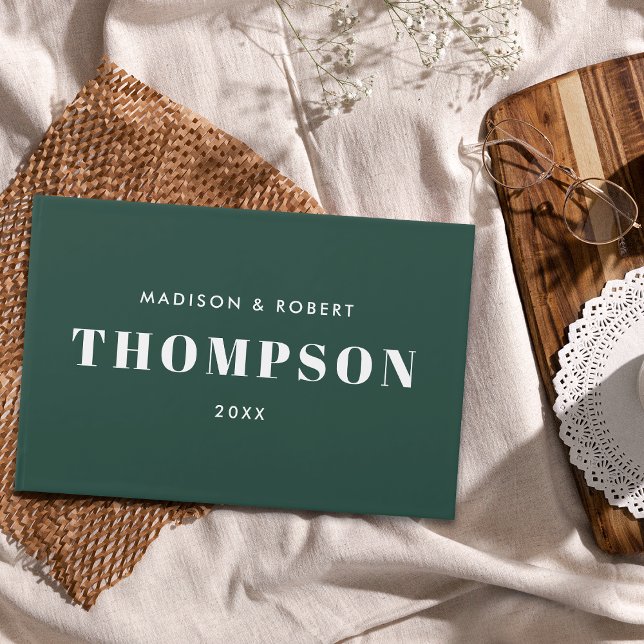 Monogram Bold Modern Simple Emerald Green Wedding Gästebuch (Von Creator hochgeladen)