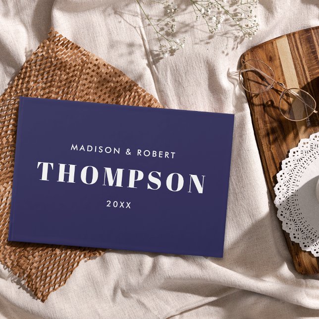 Monogram Bold Modern Simple Navy Blue Wedding Gästebuch (Von Creator hochgeladen)