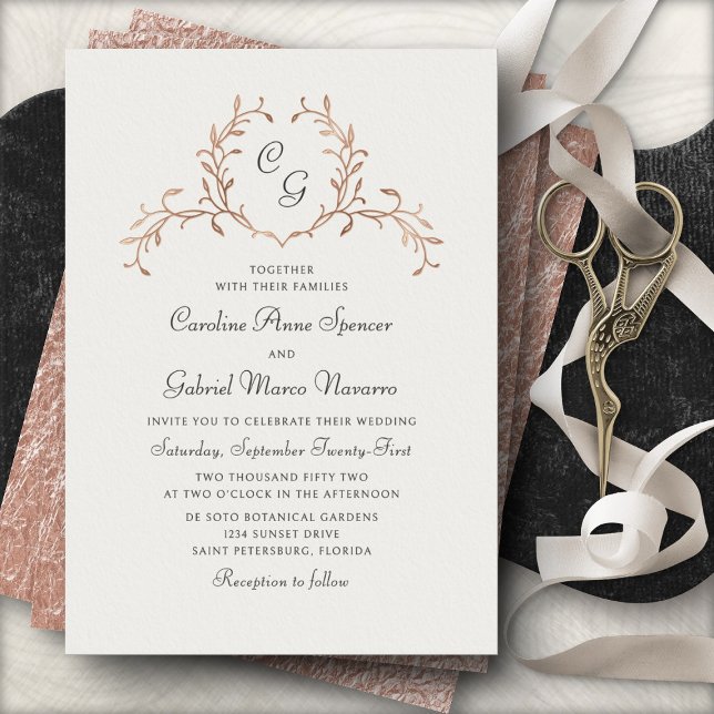 Monogram Botanical French Wedding Folieneinladung (Von Creator hochgeladen)