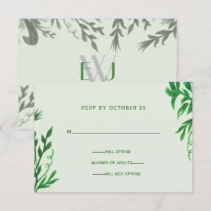 Monogram Botanical Greenerenerity Wedding rsvp Einladung