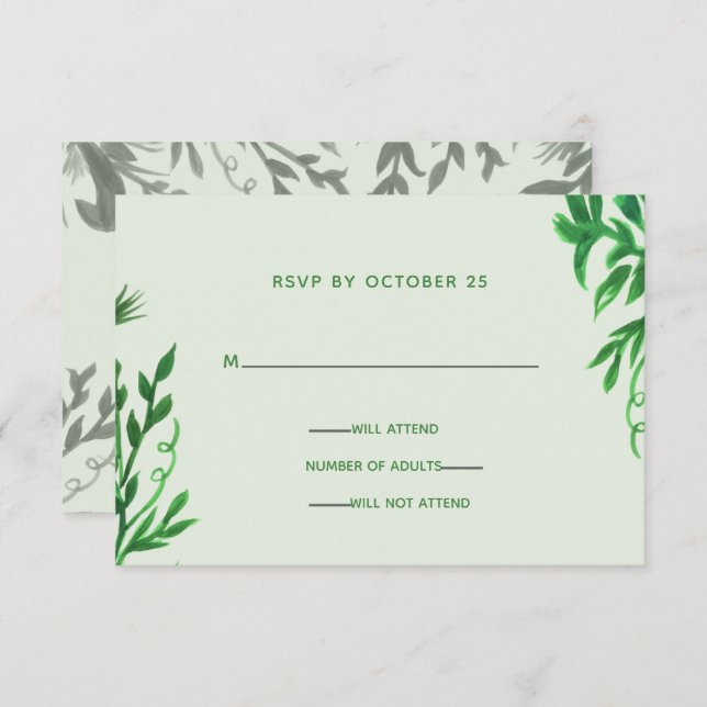 Monogram Botanical Greenerenerity Wedding rsvp Einladung (Vorne/Hinten)