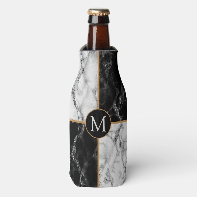 Monogram Bottle Cooler Black White Check Marble Flaschenkühler (Flaschenvorderseite)
