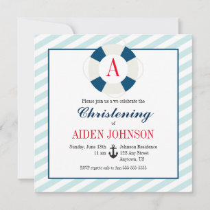 Monogram Bouy Nautical Baby Boy Christening Einladung