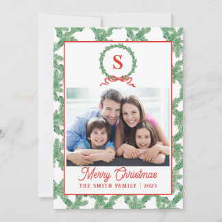 Monogram Bow Wreath Weihnachtskarte Einladung