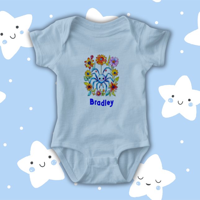 Monogram Boy Name - Niedliche Spinne in blau | Baby Strampler (Von Creator hochgeladen)