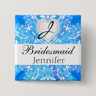 Monogram Brautparty Blue Satin Design Button