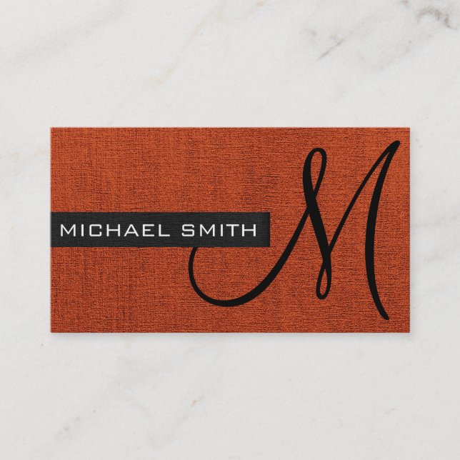 Monogram Brick Red Elegant Leinwand Visitenkarte (Vorderseite)