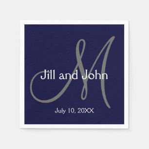 Monogram Bride Groom Date Wedding Paper Napkins Serviette