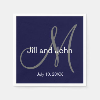 Monogram Bride Groom Date Wedding Paper Napkins Serviette