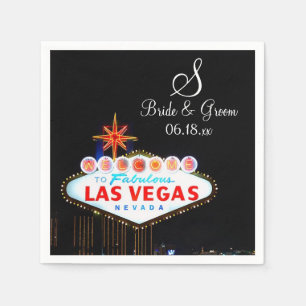 Monogram Bride Groom Wedding Las Vegas Sign Night Serviette