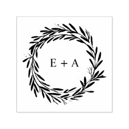 Monogram Bridge and Groom Initials Wreath Permastempel