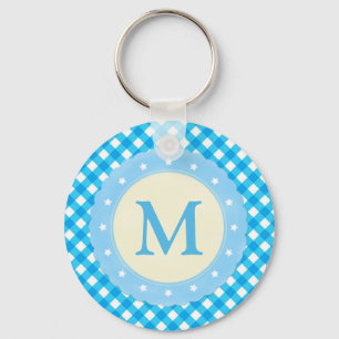 Monogram Bright Blue Gingham Pattern Schlüsselanhänger