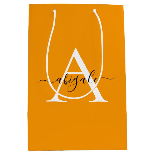 Monogram Bright Orange | Minimalistisches Elegant Mittlere Geschenktüte (Vorderseite)