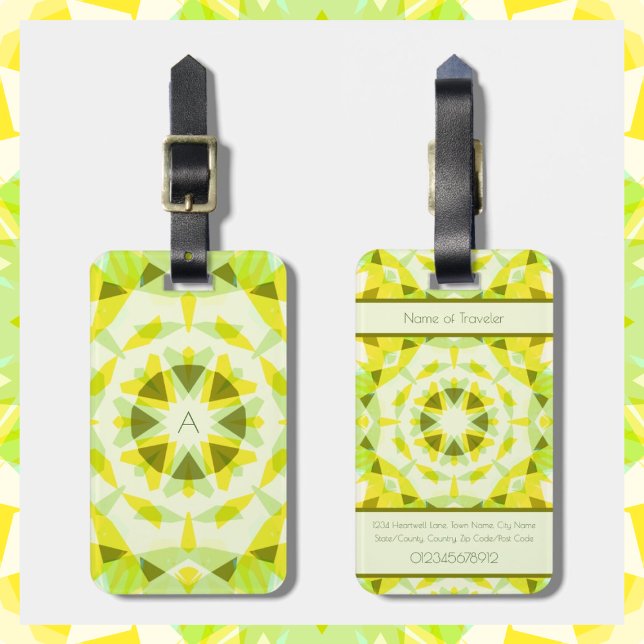 Monogram Bright Yellow Green Magic Star Girl Gepäckanhänger (Bright Sunny Yellow & Vibrant Lime Green Luggage Tags. Add your own personal details.)