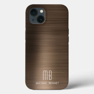 Monogram Bronze Brown Brushed Metal Case-Mate iPhone Hülle