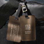 Monogram Bronze Brown Metallic Luggage Tag Gepäckanhänger<br><div class="desc">Monogram Bronze Brown Metallic Luggage Tag</div>