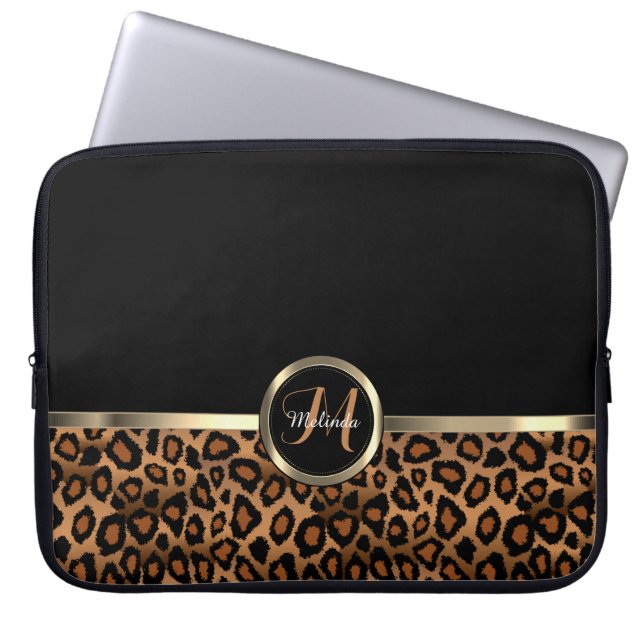 Monogram Brown and Black Leopard with Gold Accents Laptopschutzhülle (Vorderseite)
