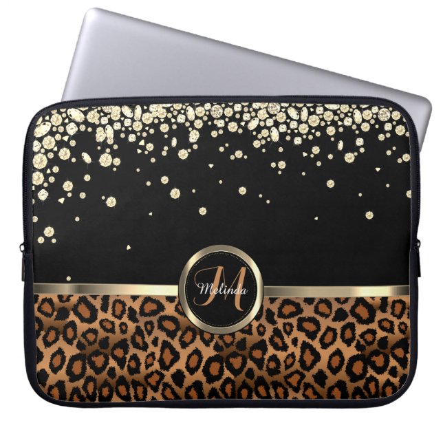 Monogram Brown and Black Leopard with Gold Diamond Laptopschutzhülle (Vorderseite)