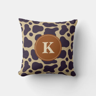 Monogram Brown Black Cow Print und Aquamarine Akze Kissen