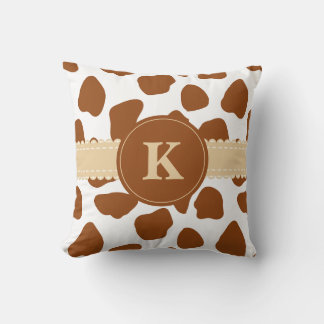 Monogram Brown Cow Print Theme Pillow Kissen