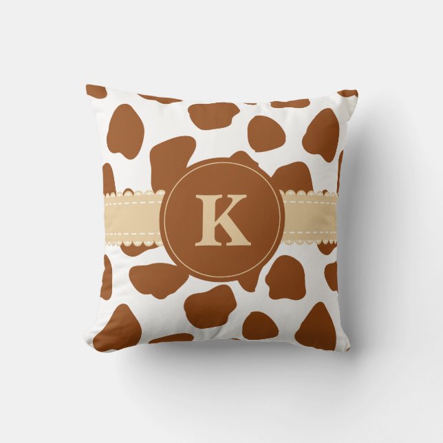 Monogram Brown Cow Print Theme Pillow Kissen (Vorderseite)
