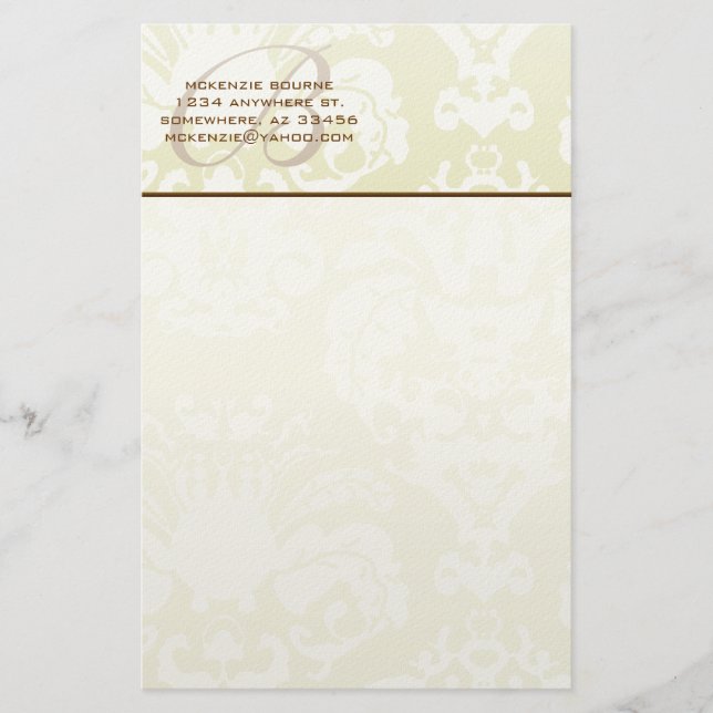 Monogram Brown & Creme Stationery Briefpapier (Vorderseite)