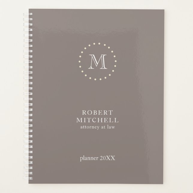 Monogram Brown Elegant Beruflich Planner Planer (Vorderseite)